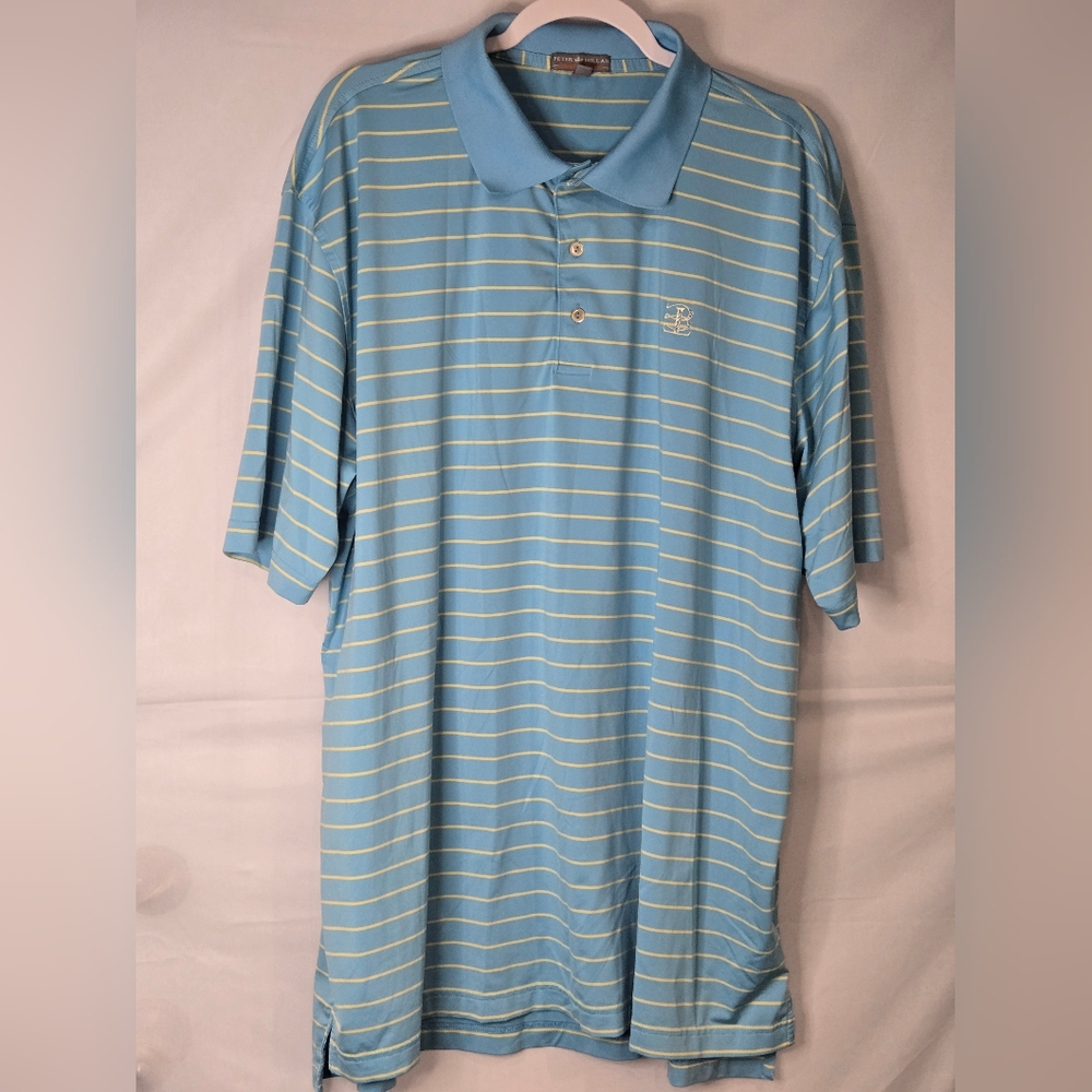 Peter Millar Light Blue and White Striped Polo Shirt Size XXL